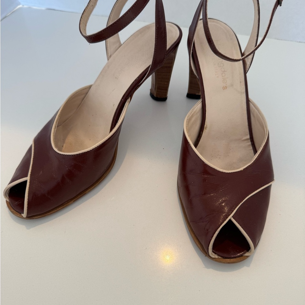 Brown and Cream Women's High Heel Peep Toe with Ankle Strap